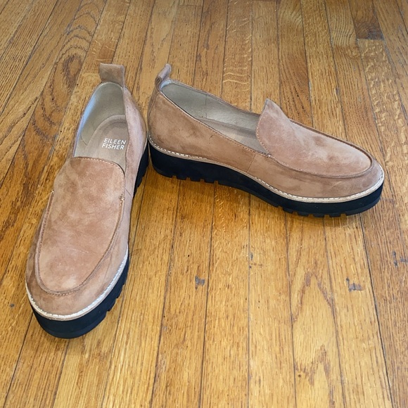 Eileen Fisher Ells Platform Loafers Size 6.5 Brown Suede Slip On Sneakers - Picture 5 of 10